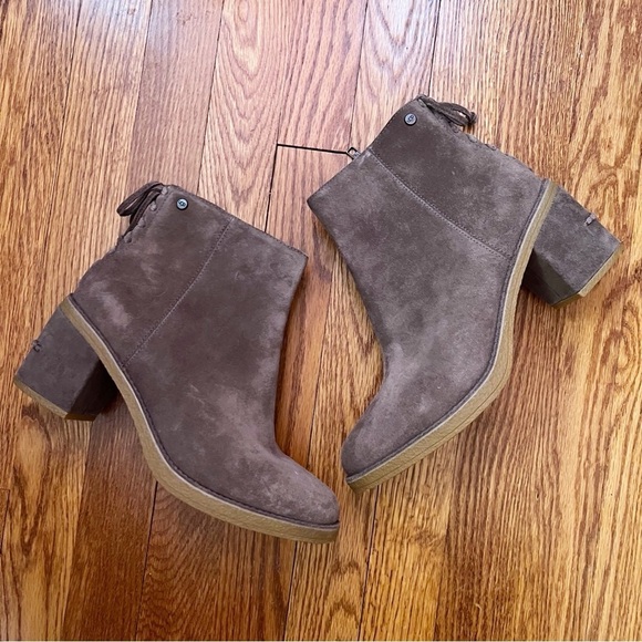 UGG Women's Brown Suede Corinne Ankle Boots Size 8.5 Side Zip Block Heel - Picture 1 of 10
